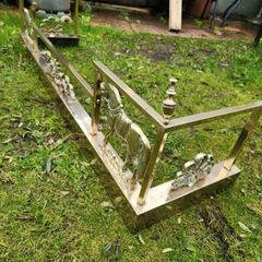 antique brass fire fenders up to  6 feet long.  One with horses is 50 inches long x 14.deep.x 15.high.