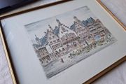 Original Friedrich Gortitz Signed Coloured Etching Frankfurt