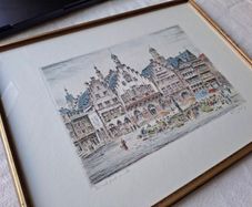 Original Friedrich Gortitz Signed Coloured Etching Frankfurt