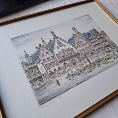 Original Friedrich Gortitz Signed Coloured Etching Frankfurt