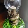 antique French large green glass oil lamp, works Image 7
