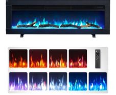 40"/102cm 3 in 1 Electric Fireplace with logs, Freestanding, Wall Mounted, Recessed, 9 Colour Flame Effect, Media Wall Compatible, 900W - 1800W Heater, Remote Control