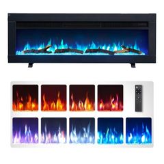 40"/102cm 3 in 1 Electric Fireplace with logs, Freestanding, Wall Mounted, Recessed, 9 Colour Flame Effect, Media Wall Compatible, 900W - 1800W Heater, Remote Control