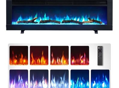 40"/102cm 3 in 1 Electric Fireplace with logs, Freestanding, Wall Mounted, Recessed, 9 Colour Flame Effect, Media Wall Compatible, 900W - 1800W Heater, Remote Control