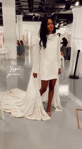 Daughters of Simone Designer Short Wedding Dress with Cape 60's Mod
