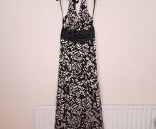 Phase Eight Black Cream Floral Rose Halter Neck Backless Silk Maxi/Midi Evening Dress 12UK/40EU