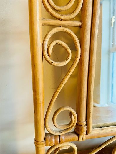Vintage 1970s Bamboo Rattan Wall Mirror French Riviera Boho