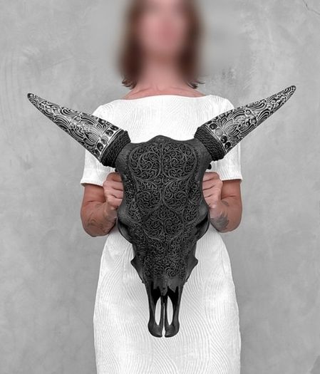 Authentic lage Indonesian carved bull skull
