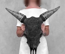 Authentic lage Indonesian carved bull skull