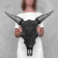 Authentic lage Indonesian carved bull skull
