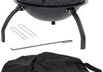 Camping Firebowl with Grill, Folding Legs and Carry Bag - Black