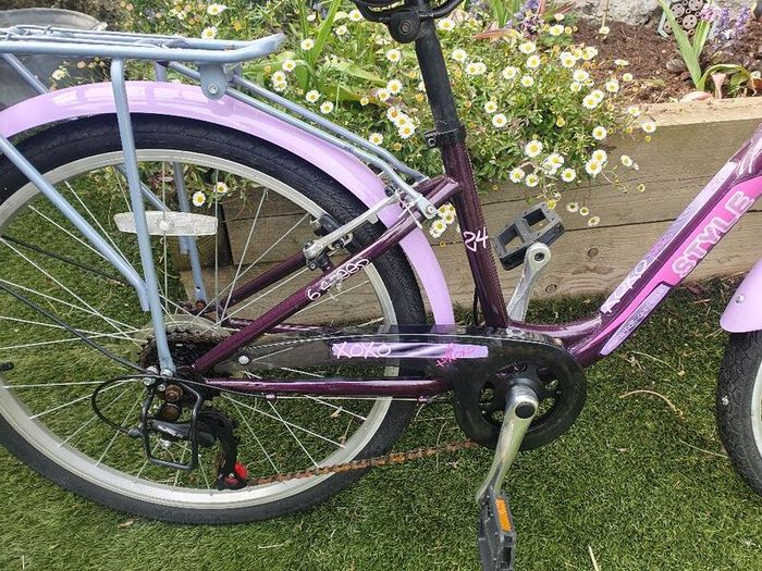 Girls  24" Bicycle/Ken Black Purple with stand and back carrier