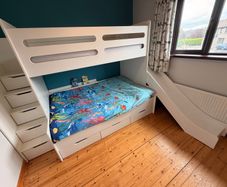 White Triple Bunk Bed with Drawers and Slide