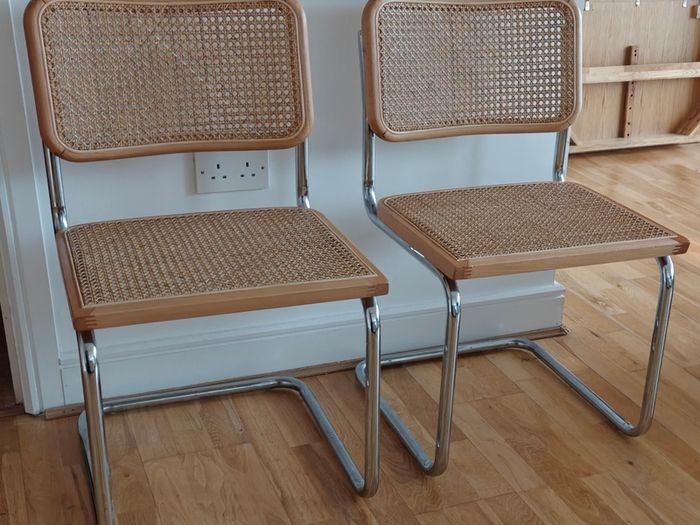 Pair of Mid-Century Modern Cesca Style Wicker & Chrome Dining Chairs
