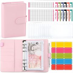 Budget Binder Notebook - PU Leather Ring Binder with 12 Zippered Cash Envelopes and 12 Expense Budget Sheet, Portable A6 Binder Planner Budget Wallet for Budgeting and Saving Money, 27Pcs (FREE POSTAGE)