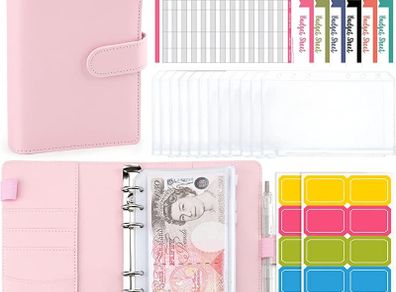 Budget Binder Notebook - PU Leather Ring Binder with 12 Zippered Cash Envelopes and 12 Expense Budget Sheet, Portable A6 Binder Planner Budget Wallet for Budgeting and Saving Money, 27Pcs (FREE POSTAGE)