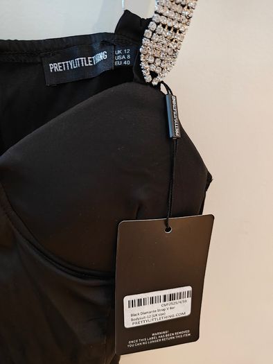 Black Diamante Strap V Bar Bodysuit size 12UK