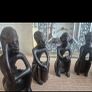 Set of 6 Vintage African Hand-Carved "Thinker" Figurines An excellent matching collection of vintage African "Thinking Man" sculptures. Each individual piece is uniquely hand-carved out of a single block of dark hardwood with a lovely smooth, polished fin Image 2