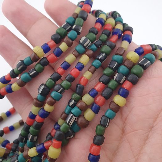 Antique African Style MultiColor 4-5.5mm Glass Beads Necklace Strand