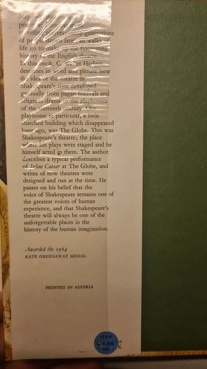Shakespear's Theatre By C Walter HODGES.VINTAGE FIRST EDITION. Large Volume Book With Dustjacket In Very Good Condition.