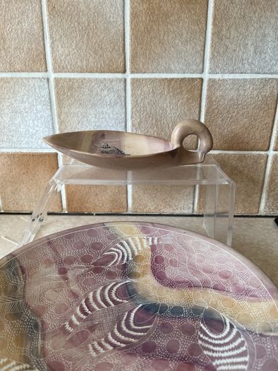 African Soapstone Hand carved 10.5" Bowl & 7.5" long Swan shaped soapstone