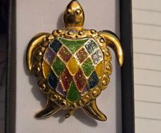 Vintage Gold Tone Multi Coloured Turtle Brooch