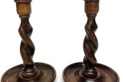 antique oak barley twist candle holders