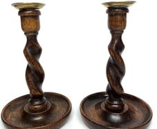 antique oak barley twist candle holders