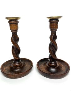 antique oak barley twist candle holders