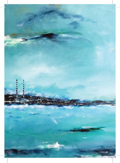 Blue Poolbeg, Dublin, A6 framed print by artist Helen Mathews