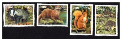 2002 Ireland Native Irish Mammals featuring Badger, Otter, Red Squirrel & Hedgehog Commemorative Stamps Mint Never Hinged (MNH)