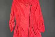 French Connection Red Asymmetrical Zip Hooded Jacket  EU 38 UK 10)