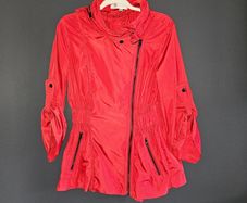French Connection Red Asymmetrical Zip Hooded Jacket  EU 38 UK 10)