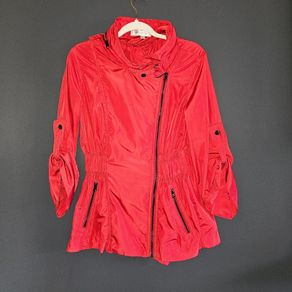 French Connection Red Asymmetrical Zip Hooded Jacket  EU 38 UK 10)