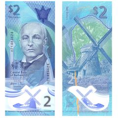 2022 Barbados 2 Dollar Polymer Banknote P-80 Crisp UNC