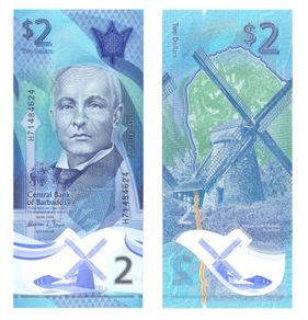 2022 Barbados 2 Dollar Polymer Banknote P-80 Crisp UNC