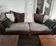 Leather and fabric sofa suite