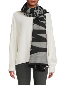 DKNY Donna Karen Authentic Reversible Logo Scarf in Black & Grey