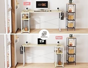 L Shaped Desk 100CM Computer Desk Study Office Desk Gaming Desk Writing Table With Bookshelf Reversible Corner Desk For Home Office Studio Workstation