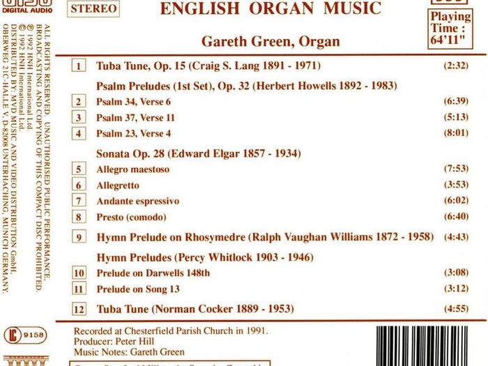 English Organ Music. CD. Free Postage!