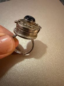 Vintage 925 Sterling Silver Secret Compartment Ring with Black Onyx Stone