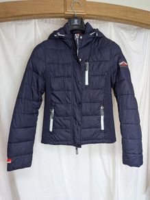 Superdry Women's Navy Padded Hooded Jacket Size L