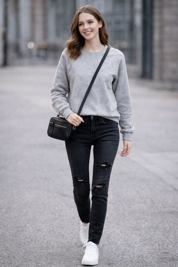 Paige Hoxton Ankle length Ripped Knee Distressed Straight Jeans in Washed Black 24