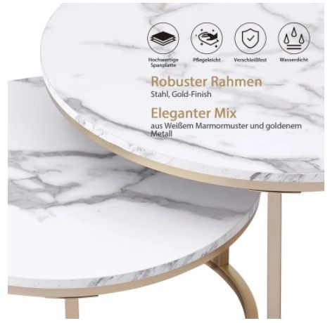 2 in 1 Marble Texture Coffee Table For Living Room Sofa Side Round
