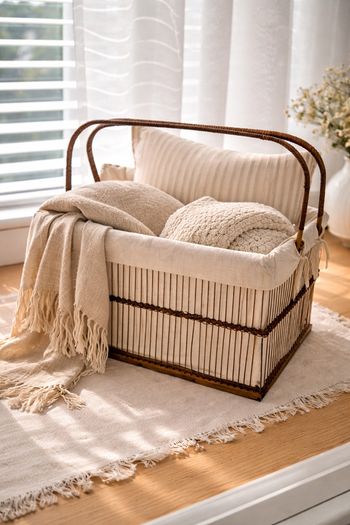 Vintage Wicker Market Basket With Lining