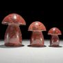 3 Hand-Carved Red Jasper Mushroom Sculptures - Natural Stone Image 2