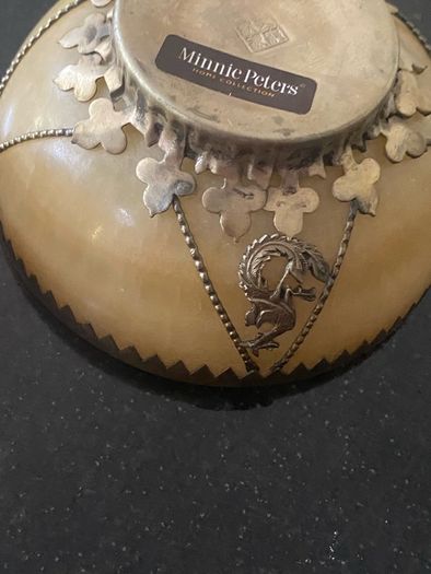 Pair of  beautiful Minnie Peters polished stone and  gilt metal matching dishes