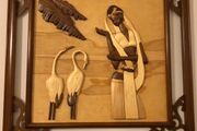 Vintage 60cm Vietnamese 3D Wood Intarsia Relief Art - Hand Carved Crane Longevity Panel
