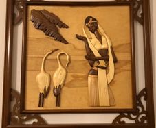 Vintage 60cm Vietnamese 3D Wood Intarsia Relief Art - Hand Carved Crane Longevity Panel