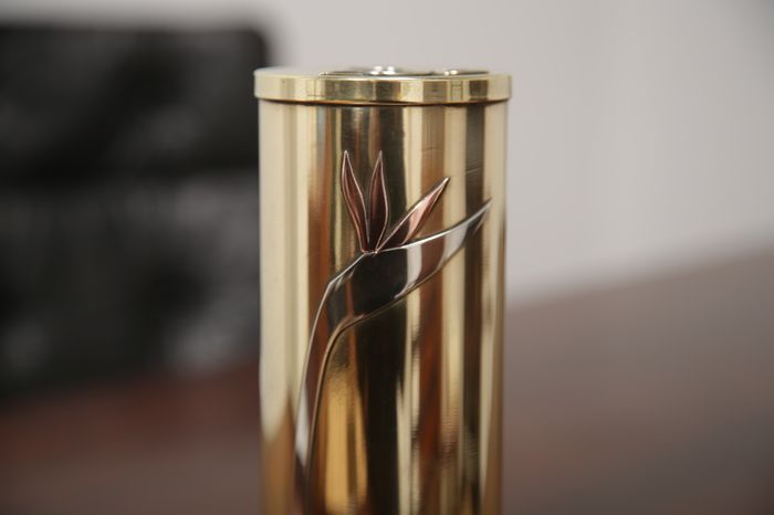 Vintage Art Deco Revival Brass Cylindrical Vase by Dara International, Chicago, 1983